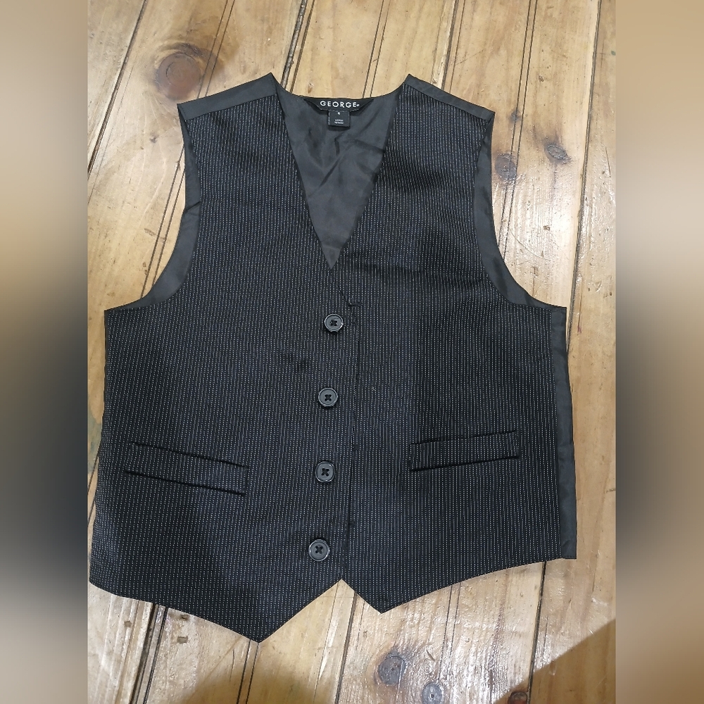 George Boys Size 5 Black Pinstripe Suit Vest